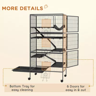 PawHut 6-Tier Rolling Small Animal Cage for Rabbit, Ferret, Chinchilla, Rat - Image 7