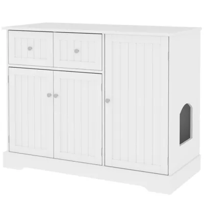 PawHut Cat Litter Box Enclosure with Drawer, Storage, Anti-tip Kit - Image 1