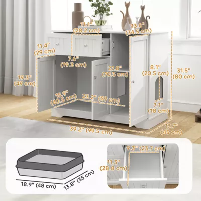 PawHut Cat Litter Box Enclosure with Drawer, Storage, Anti-tip Kit - Image 3