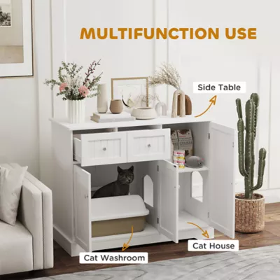 PawHut Cat Litter Box Enclosure with Drawer, Storage, Anti-tip Kit - Image 4