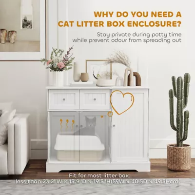 PawHut Cat Litter Box Enclosure with Drawer, Storage, Anti-tip Kit - Image 5