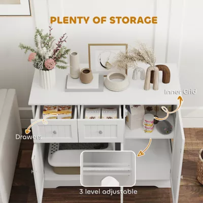 PawHut Cat Litter Box Enclosure with Drawer, Storage, Anti-tip Kit - Image 6