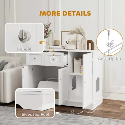 PawHut Cat Litter Box Enclosure with Drawer, Storage, Anti-tip Kit - Image 7