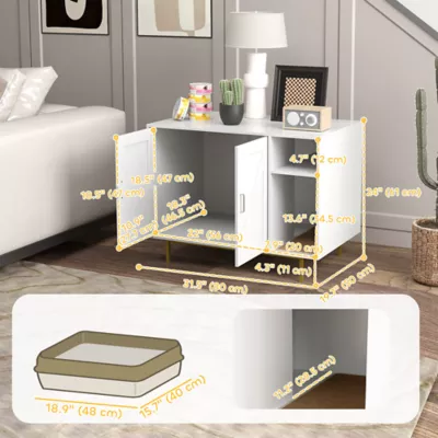 PawHut Cat Litter Box Enclosure, Hidden Litter Box with Scratching Pad, Storage - Image 3