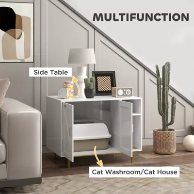 PawHut Cat Litter Box Enclosure, Hidden Litter Box with Scratching Pad, Storage - Image 4