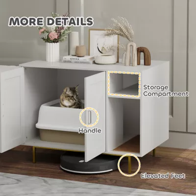 PawHut Cat Litter Box Enclosure, Hidden Litter Box with Scratching Pad, Storage - Image 7