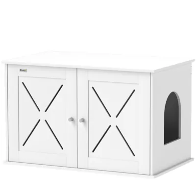 PawHut Hidden Cat Litter Box Enclosure with Double Doors, Hole - Image 1