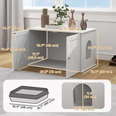 PawHut Hidden Cat Litter Box Enclosure with Double Doors, Hole - Image 3