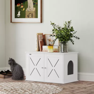 PawHut Hidden Cat Litter Box Enclosure with Double Doors, Hole - Image 7