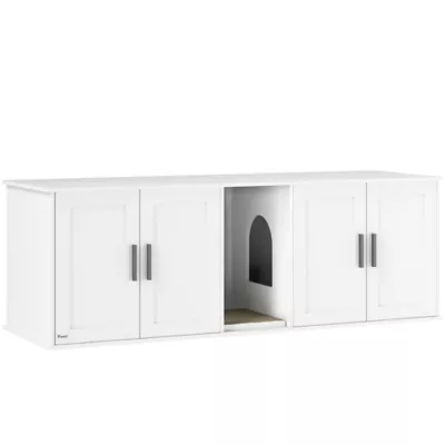 PawHut Cat Litter Box Enclosure with Double Room, Scratching Board for 2 Cats - Image 1