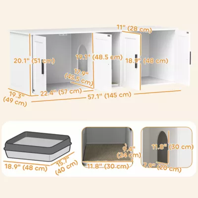 PawHut Cat Litter Box Enclosure with Double Room, Scratching Board for 2 Cats - Image 3