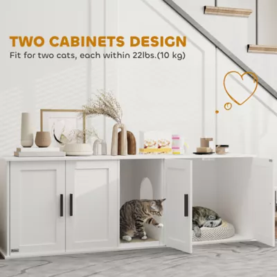 PawHut Cat Litter Box Enclosure with Double Room, Scratching Board for 2 Cats - Image 5