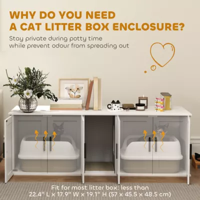 PawHut Cat Litter Box Enclosure with Double Room, Scratching Board for 2 Cats - Image 6