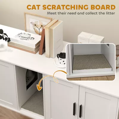 PawHut Cat Litter Box Enclosure with Double Room, Scratching Board for 2 Cats - Image 7