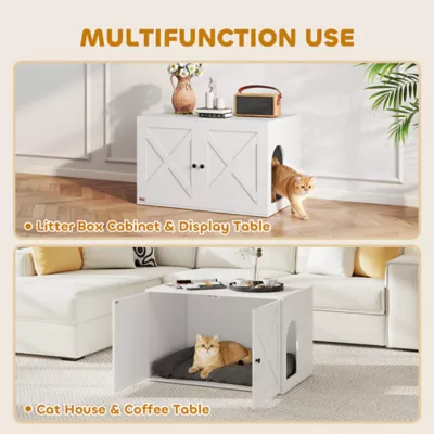 PawHut Cat Litter Box Enclosure with Double Doors, Handles, Fit Most Cat and Litter Box's - Image 4