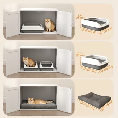 PawHut Cat Litter Box Enclosure with Double Doors, Handles, Fit Most Cat and Litter Box's - Image 7