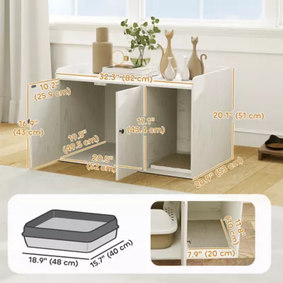 PawHut 32"L Cat Litter Box Enclosure with Scratching Mat, Cat Entrance, Fits Most Cat Litter Box's - Image 3