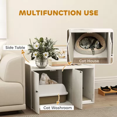 PawHut 32"L Cat Litter Box Enclosure with Scratching Mat, Cat Entrance, Fits Most Cat Litter Box's - Image 4