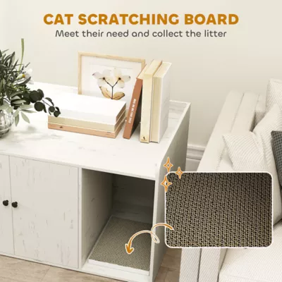 PawHut 32"L Cat Litter Box Enclosure with Scratching Mat, Cat Entrance, Fits Most Cat Litter Box's - Image 6