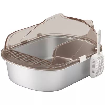 PawHut Stainless Steel Cat Litter Box with High Sided Enclosure, Scoop, Non-Sticky & Anti-Urine Leak - Image 1