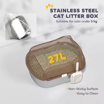 PawHut Stainless Steel Cat Litter Box with High Sided Enclosure, Scoop, Non-Sticky & Anti-Urine Leak - Image 5