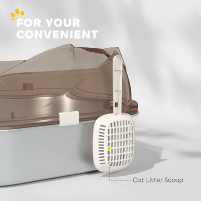 PawHut Stainless Steel Cat Litter Box with High Sided Enclosure, Scoop, Non-Sticky & Anti-Urine Leak - Image 7
