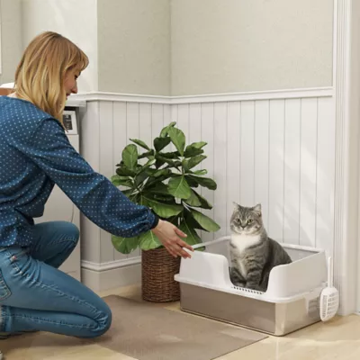 PawHut Stainless Steel Cat Litter Box with Lid with Scoop, High Sided, Non-Stick - Image 2