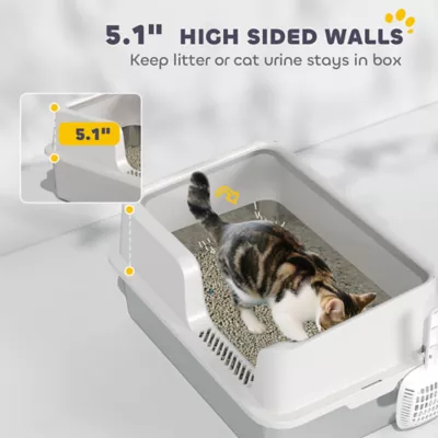 PawHut Stainless Steel Cat Litter Box with Lid with Scoop, High Sided, Non-Stick - Image 4