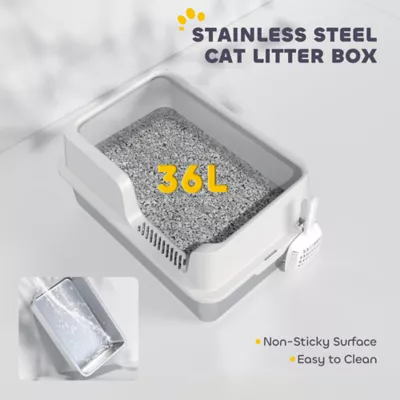PawHut Stainless Steel Cat Litter Box with Lid with Scoop, High Sided, Non-Stick - Image 5