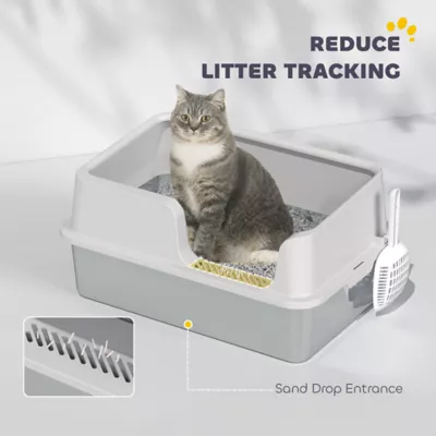 PawHut Stainless Steel Cat Litter Box with Lid with Scoop, High Sided, Non-Stick - Image 6