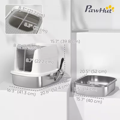 PawHut Large Stainless Steel Litter Box, Enclosed Metal Cat Litter Tray with Scoop, Deodoriser Bag - Image 3