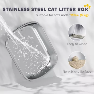 PawHut Large Stainless Steel Litter Box, Enclosed Metal Cat Litter Tray with Scoop, Deodoriser Bag - Image 4