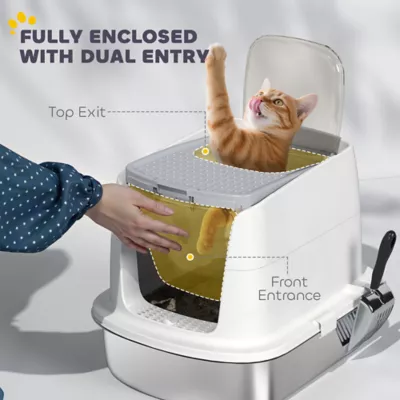 PawHut Large Stainless Steel Litter Box, Enclosed Metal Cat Litter Tray with Scoop, Deodoriser Bag - Image 5