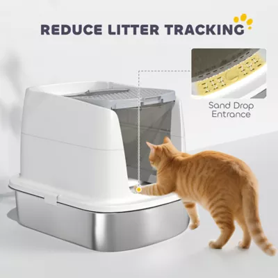PawHut Large Stainless Steel Litter Box, Enclosed Metal Cat Litter Tray with Scoop, Deodoriser Bag - Image 6