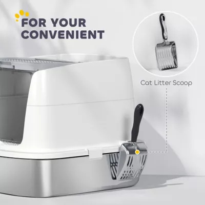 PawHut Large Stainless Steel Litter Box, Enclosed Metal Cat Litter Tray with Scoop, Deodoriser Bag - Image 7
