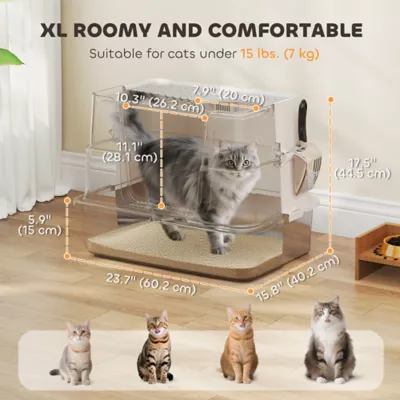 PawHut XL Stainless Steel Litter Box w/ 100° Flip Top, Scoop, Side Top Dual Entry, Odor Free - Image 3