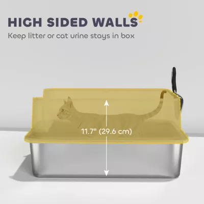 PawHut XL Stainless Steel Cat Litter Box for Big and Multiple Cats with High Wall Side, Scoop - Image 5