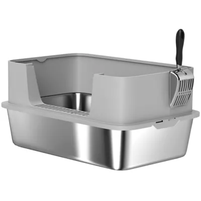 PawHut Stainless Steel Litter Box, XL High Sided Cat Litter Box with Scoop, Anti Leakage - Image 1