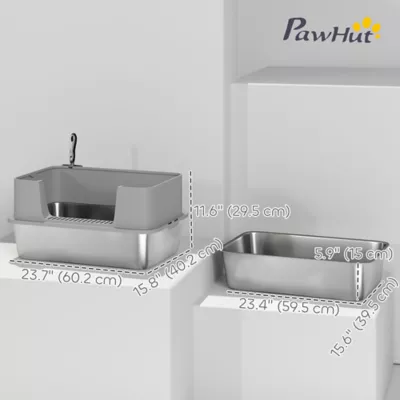 PawHut Stainless Steel Litter Box, XL High Sided Cat Litter Box with Scoop, Anti Leakage - Image 3
