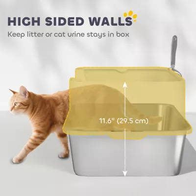 PawHut Stainless Steel Litter Box, XL High Sided Cat Litter Box with Scoop, Anti Leakage - Image 5