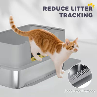 PawHut Stainless Steel Litter Box, XL High Sided Cat Litter Box with Scoop, Anti Leakage - Image 6