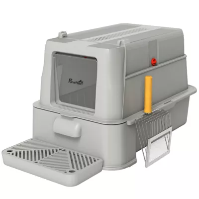 PawHut 80L XL Stainless Steel Cat Litter Box for Big Cats with Flip Cover, Pull-Out Drawer Tray - Image 1