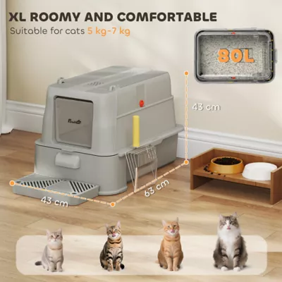 PawHut 80L XL Stainless Steel Cat Litter Box for Big Cats with Flip Cover, Pull-Out Drawer Tray - Image 5