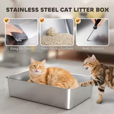 PawHut 80L XL Stainless Steel Cat Litter Box for Big Cats with Flip Cover, Pull-Out Drawer Tray - Image 6