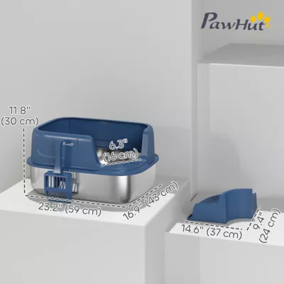 PawHut Stainless Steel Cat Litter Box, Cat Litter Box with High Side and Scoop, Anti-Leakage - Image 3
