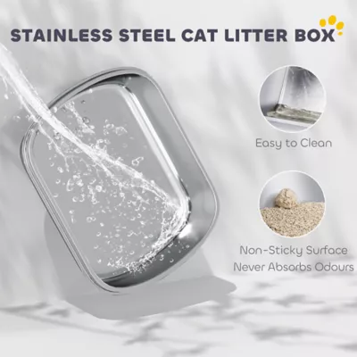 PawHut Stainless Steel Cat Litter Box, Cat Litter Box with High Side and Scoop, Anti-Leakage - Image 4