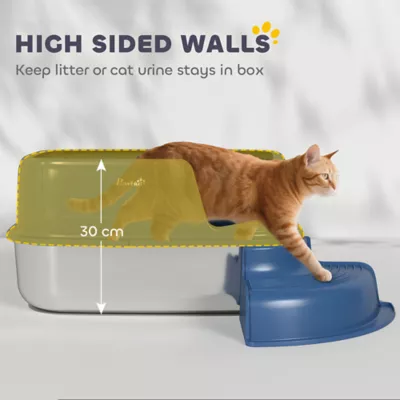 PawHut Stainless Steel Cat Litter Box, Cat Litter Box with High Side and Scoop, Anti-Leakage - Image 6