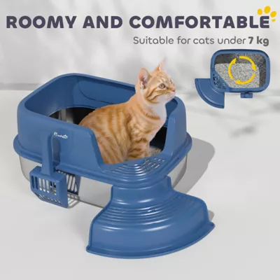 PawHut Stainless Steel Cat Litter Box, Cat Litter Box with High Side and Scoop, Anti-Leakage - Image 7