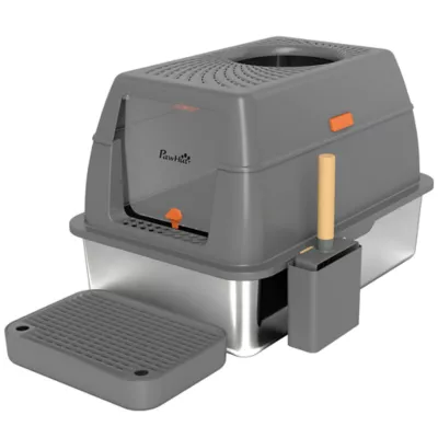 PawHut XL Stainless Steel Cat Litter Box, 80L Kitty Litter Box with Front/Top Entry, Trapping Step - Image 1