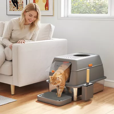 PawHut XL Stainless Steel Cat Litter Box, 80L Kitty Litter Box with Front/Top Entry, Trapping Step - Image 2
